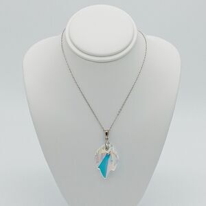 Platinum Plated Pendant Necklace Made with Swarovski Aurora Borealis Crystal